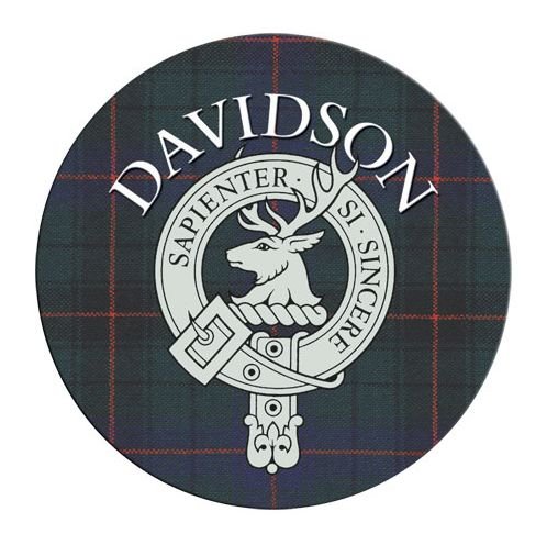 Image 1 of Davidson Clan Crest Tartan Cork Round Clan Badge Coasters Set of 2 