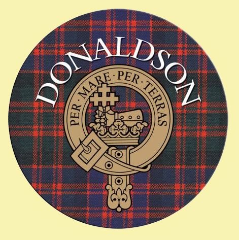 Image 0 of Donaldson Clan Crest Tartan Cork Round Clan Badge Coasters Set of 2 
