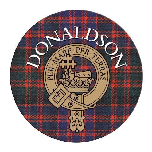 Image 1 of Donaldson Clan Crest Tartan Cork Round Clan Badge Coasters Set of 2 