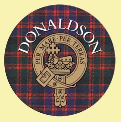 Donaldson Clan Crest Tartan Cork Round Clan Badge Coasters Set of 2 