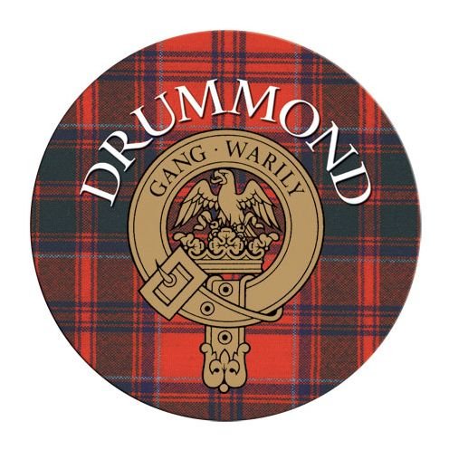 Image 1 of Drummond Clan Crest Tartan Cork Round Clan Badge Coasters Set of 2  