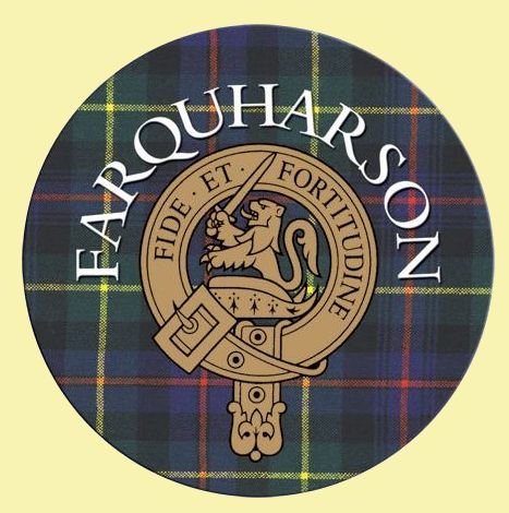 Image 0 of Farqharson Clan Crest Tartan Cork Round Clan Badge Coasters Set of 2 