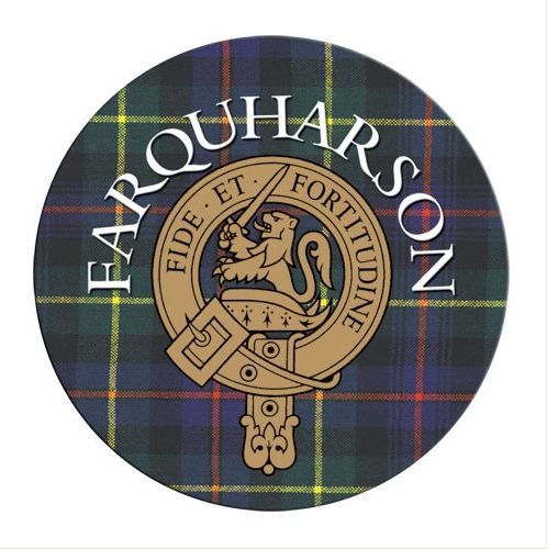 Image 1 of Farqharson Clan Crest Tartan Cork Round Clan Badge Coasters Set of 2 