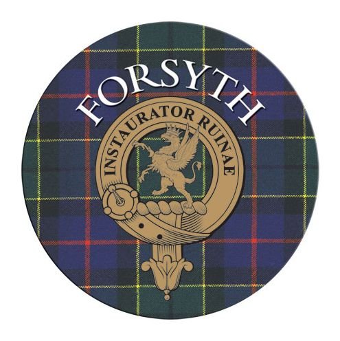 Image 1 of Forsyth Clan Crest Tartan Cork Round Clan Badge Coasters Set of 2  