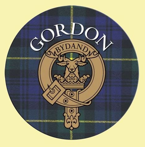 Image 0 of Gordon Clan Crest Tartan Cork Round Clan Badge Coasters Set of 2