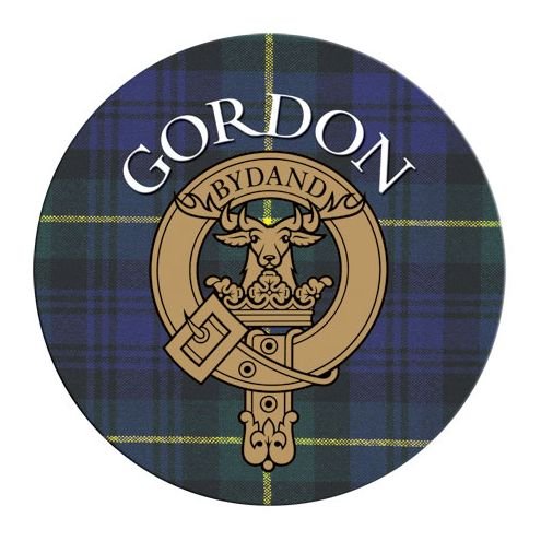 Image 1 of Gordon Clan Crest Tartan Cork Round Clan Badge Coasters Set of 2