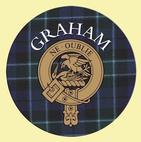 Image 0 of Graham Clan Crest Tartan Cork Round Clan Badge Coasters Set of 2 