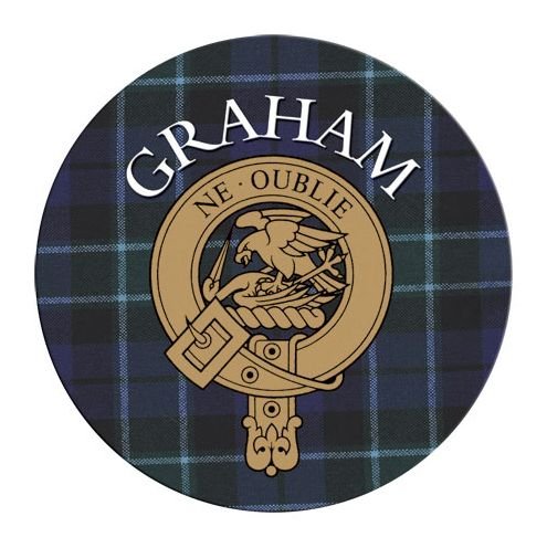Image 1 of Graham Clan Crest Tartan Cork Round Clan Badge Coasters Set of 2 