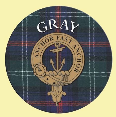 Image 0 of Gray Clan Crest Tartan Cork Round Clan Badge Coasters Set of 2  