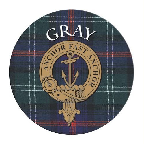 Image 1 of Gray Clan Crest Tartan Cork Round Clan Badge Coasters Set of 2  