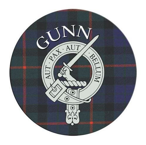 Image 1 of Gunn Clan Crest Tartan Cork Round Clan Badge Coasters Set of 2  