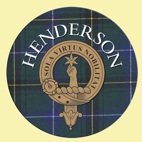 Image 0 of Henderson Clan Crest Tartan Cork Round Clan Badge Coasters Set of 2 