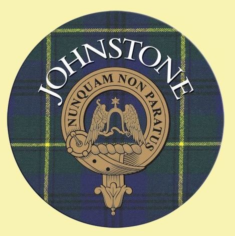 Image 0 of Johnstone Clan Crest Tartan Cork Round Clan Badge Coasters Set of 2