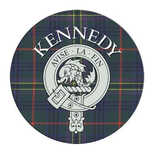 Image 1 of Kennedy Clan Crest Tartan Cork Round Clan Badge Coasters Set of 2  