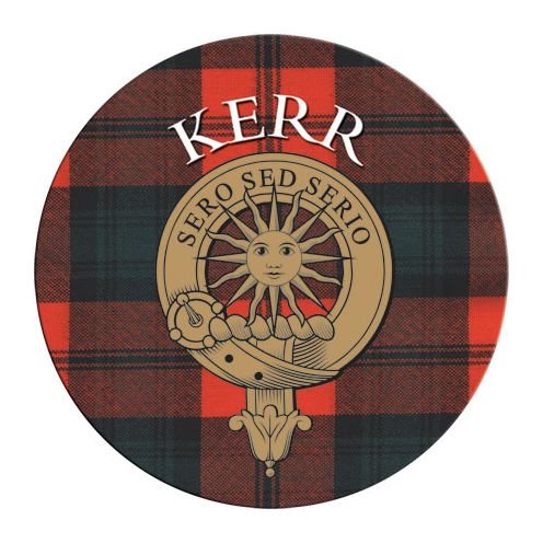 Image 1 of Kerr Clan Crest Tartan Cork Round Clan Badge Coasters Set of 2  
