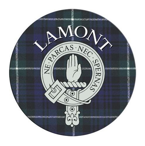 Image 1 of Lamont Clan Crest Tartan Cork Round Clan Badge Coasters Set of 2  