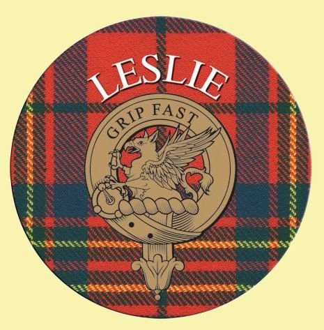 Image 0 of Leslie Clan Crest Tartan Cork Round Clan Badge Coasters Set of 10