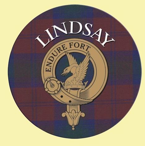 Image 0 of Lindsay Clan Crest Tartan Cork Round Clan Badge Coasters Set of 2 