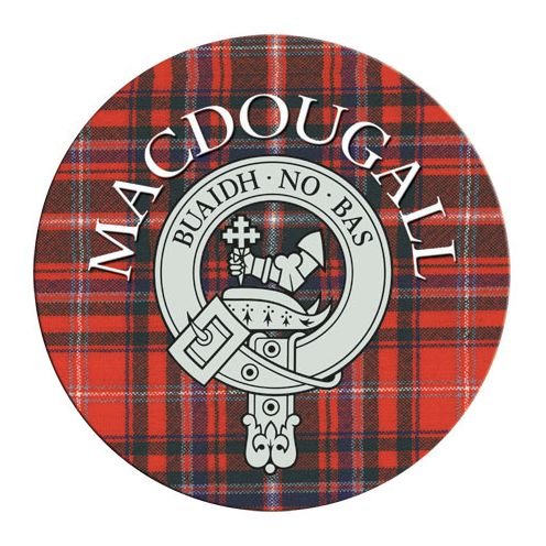 Image 1 of MacDougall Clan Crest Tartan Cork Round Clan Badge Coasters Set of 2  