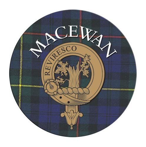 Image 1 of MacEwan Clan Crest Tartan Cork Round Clan Badge Coasters Set of 2