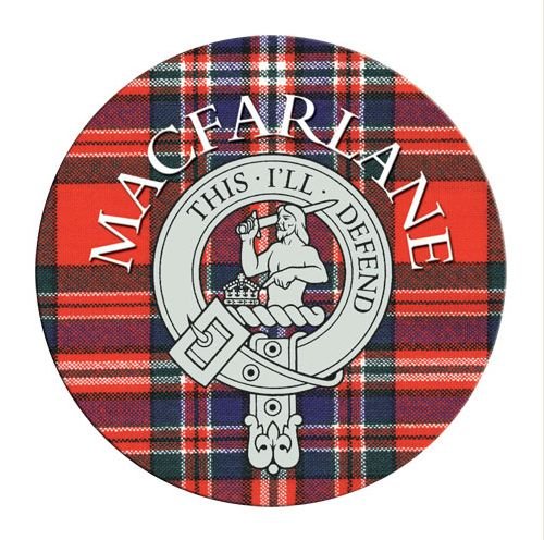 Image 1 of MacFarlane Clan Crest Tartan Cork Round Clan Badge Coasters Set of 2 
