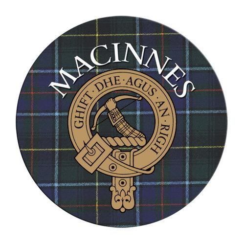 Image 1 of MacInnes Clan Crest Tartan Cork Round Clan Badge Coasters Set of 2  