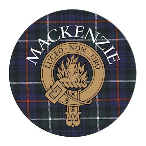 Image 1 of MacKenzie Clan Crest Tartan Cork Round Clan Badge Coasters Set of 2  