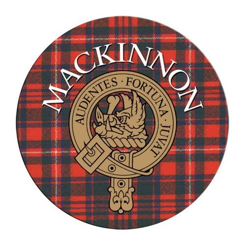 Image 1 of MacKinnon Clan Crest Tartan Cork Round Clan Badge Coasters Set of 2 