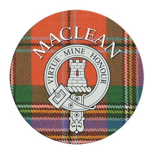 Image 1 of MacLean Clan Crest Tartan Cork Round Clan Badge Coasters Set of 2  