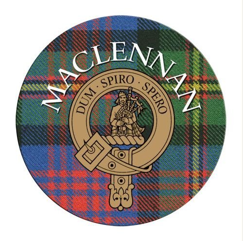 Image 1 of MacLennan Clan Crest Tartan Cork Round Clan Badge Coasters Set of 2  