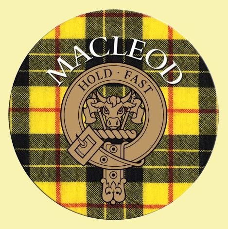 Image 0 of MacLeod Of Lewis Clan Crest Tartan Cork Round Clan Badge Coasters Set of 2  