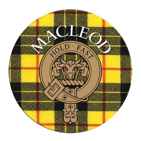 Image 1 of MacLeod Of Lewis Clan Crest Tartan Cork Round Clan Badge Coasters Set of 2  