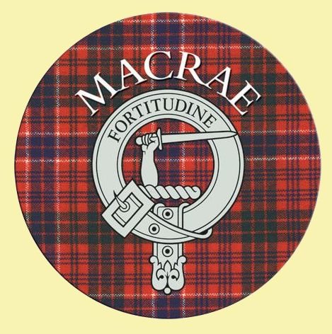 Image 0 of MacRae Clan Crest Tartan Cork Round Clan Badge Coasters Set of 2  