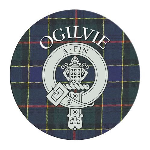 Image 1 of Ogilvie Clan Crest Tartan Cork Round Clan Badge Coasters Set of 2