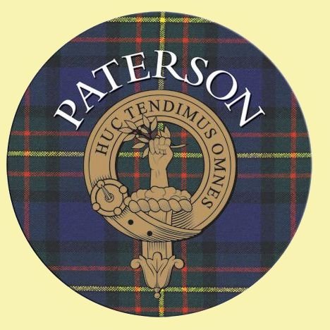 Image 0 of Paterson Clan Crest Tartan Cork Round Clan Badge Coasters Set of 2  
