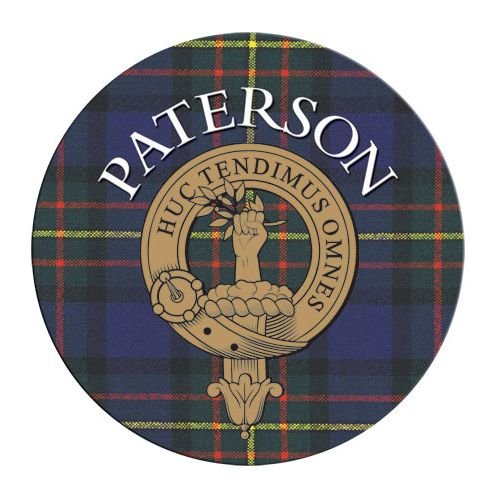 Image 1 of Paterson Clan Crest Tartan Cork Round Clan Badge Coasters Set of 2  