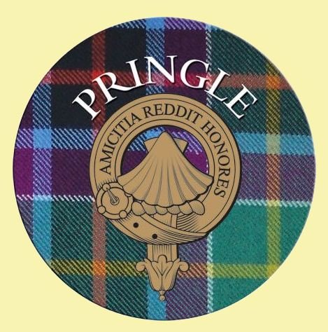Image 0 of Pringle Clan Crest Tartan Cork Round Clan Badge Coasters Set of 2