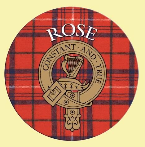 Image 0 of Rose Clan Crest Tartan Cork Round Clan Badge Coasters Set of 2  