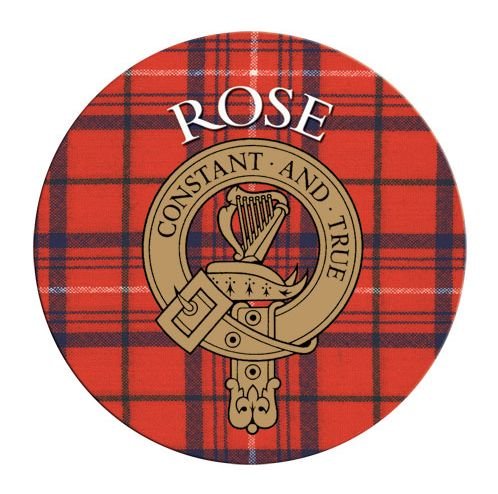 Image 1 of Rose Clan Crest Tartan Cork Round Clan Badge Coasters Set of 2  