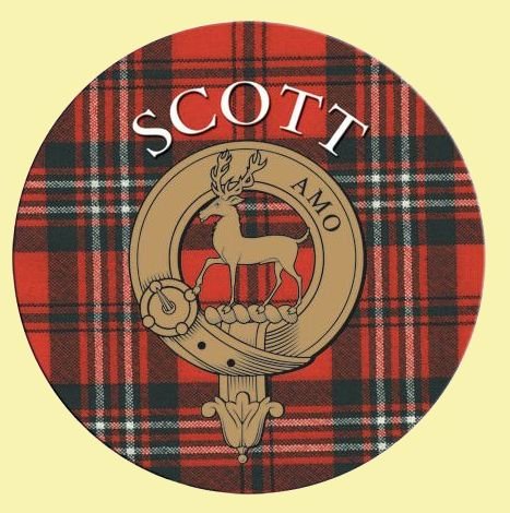 Image 0 of Scott Clan Crest Tartan Cork Round Clan Badge Coasters Set of 2 