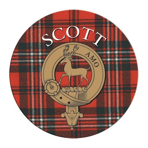 Image 1 of Scott Clan Crest Tartan Cork Round Clan Badge Coasters Set of 2 