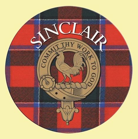 Image 0 of Sinclair Clan Crest Tartan Cork Round Clan Badge Coasters Set of 2  