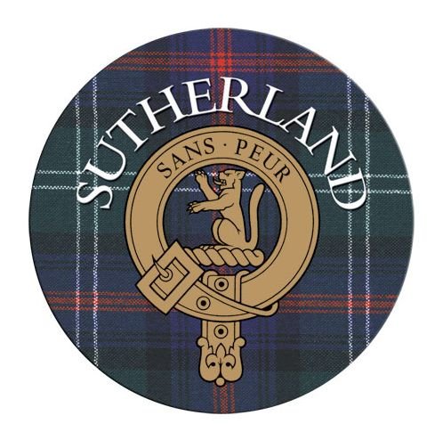 Image 1 of Sutherland Clan Crest Tartan Cork Round Clan Badge Coasters Set of 2 