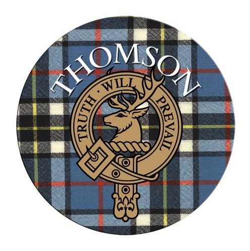 Image 1 of Thomson Clan Crest Tartan Cork Round Clan Badge Coasters Set of 2  