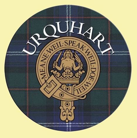 Image 0 of Urquhart Clan Crest Tartan Cork Round Clan Badge Coasters Set of 2  