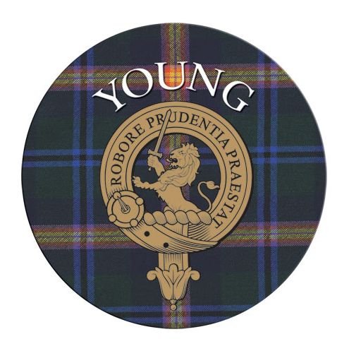 Image 1 of Young Clan Crest Tartan Cork Round Clan Badge Coasters Set of 2  