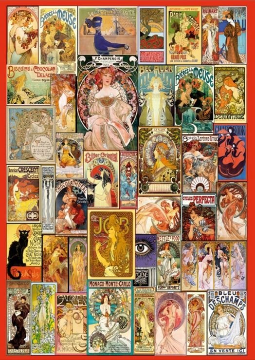 Image 1 of Art Nouveau Poster Collage Themed Millenium Wooden Jigsaw Puzzle 1000 Pieces