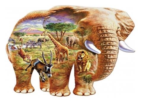 Image 1 of Elephant Savannah Animal Themed Maxi Wooden Jigsaw Puzzle 250 Pieces