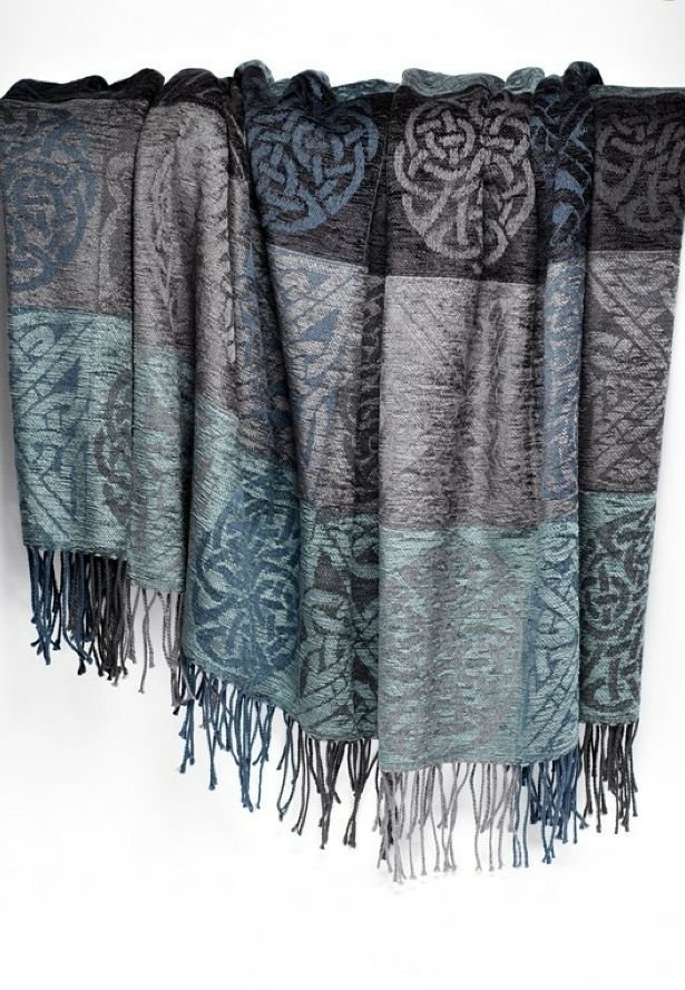 Image 1 of Celtic Knot Slate Chenille Wool Jacquard Blanket Throw