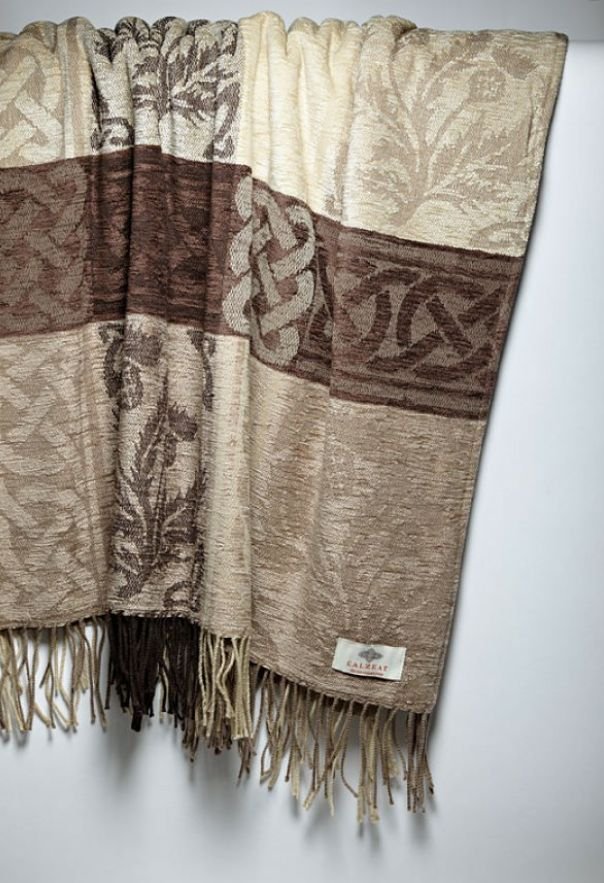 Image 1 of Celtic Thistle Chocolate Chenille Wool Jacquard Blanket Throw